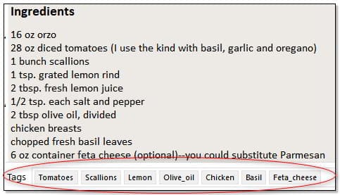Tagging recipes with ingredients helps find where to use leftovers