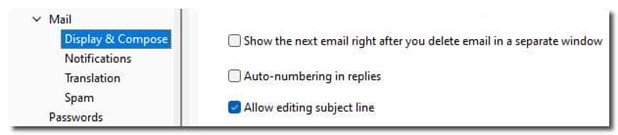 Editing the subject of email messages
