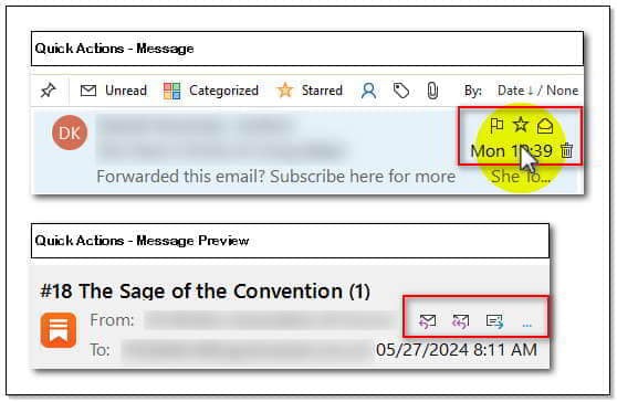 Quick action buttons in email