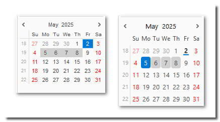 Appearance of the small calendar
