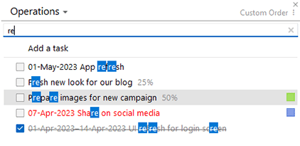 Search for tasks in sidebars